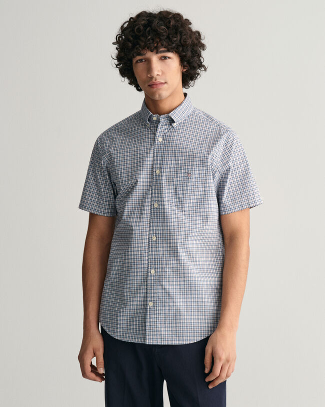 Regular Fit Micro Checked Poplin Short Sleeve Shirt - GANT 
