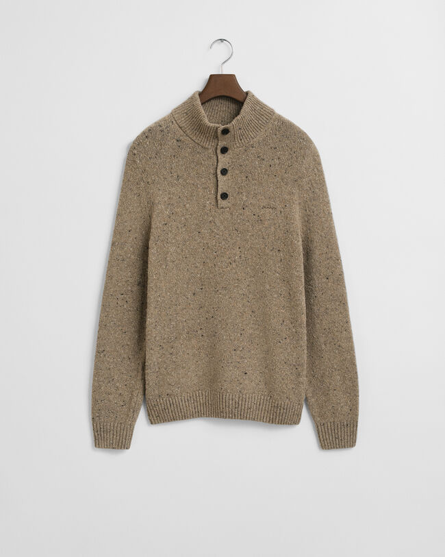 Wool Blend Nepps Half-Buttoned Sweater