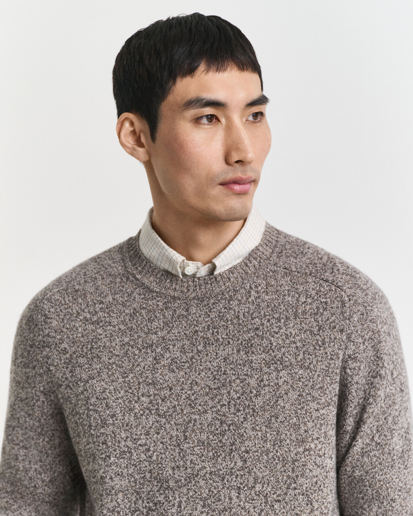 Wool Blend Mouliné Crew Neck Sweater