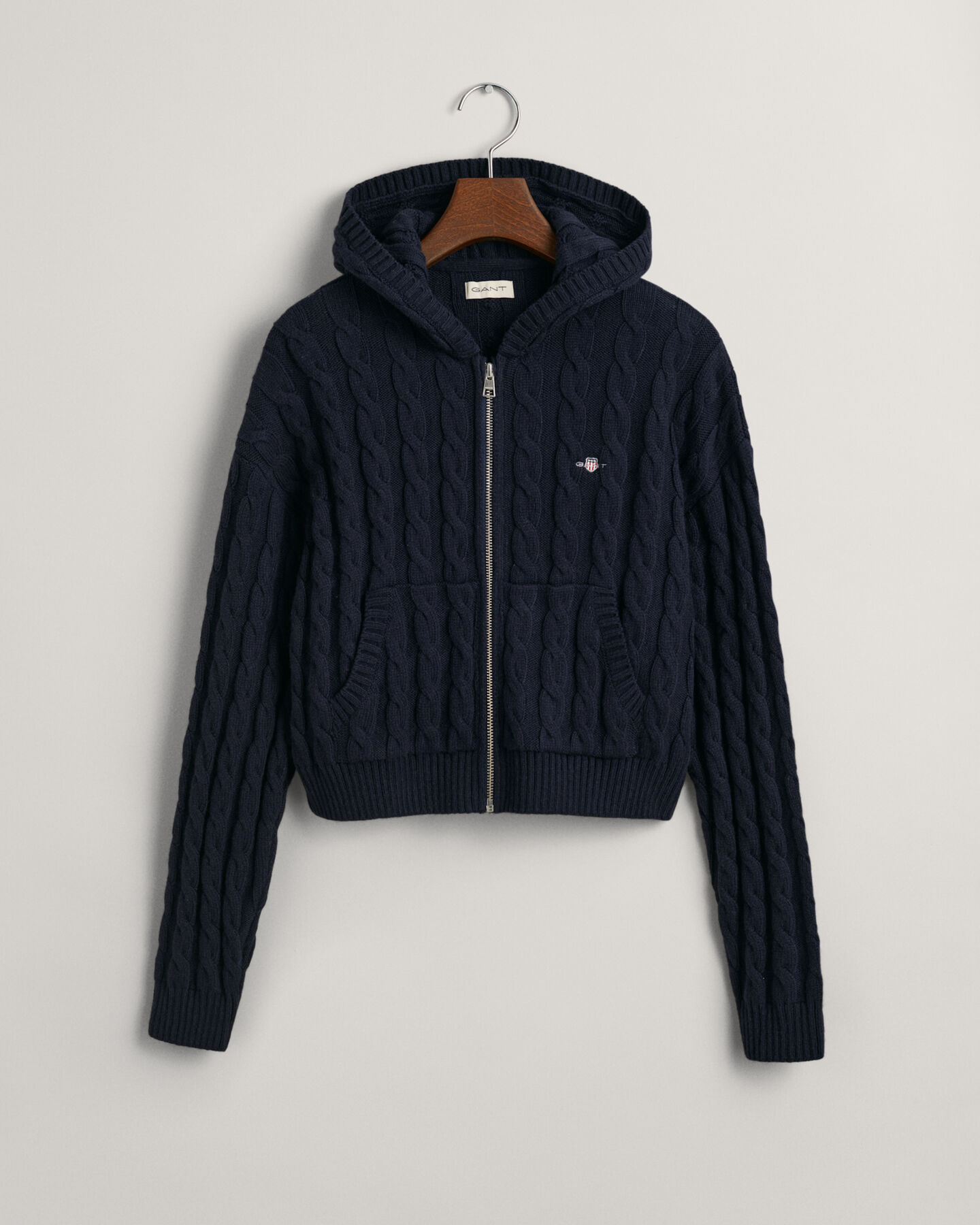 Teen Girls Shield Cropped Cable Knit Zip Hoodie