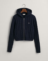 Teen Girls Shield Cropped Cable Knit Zip Hoodie