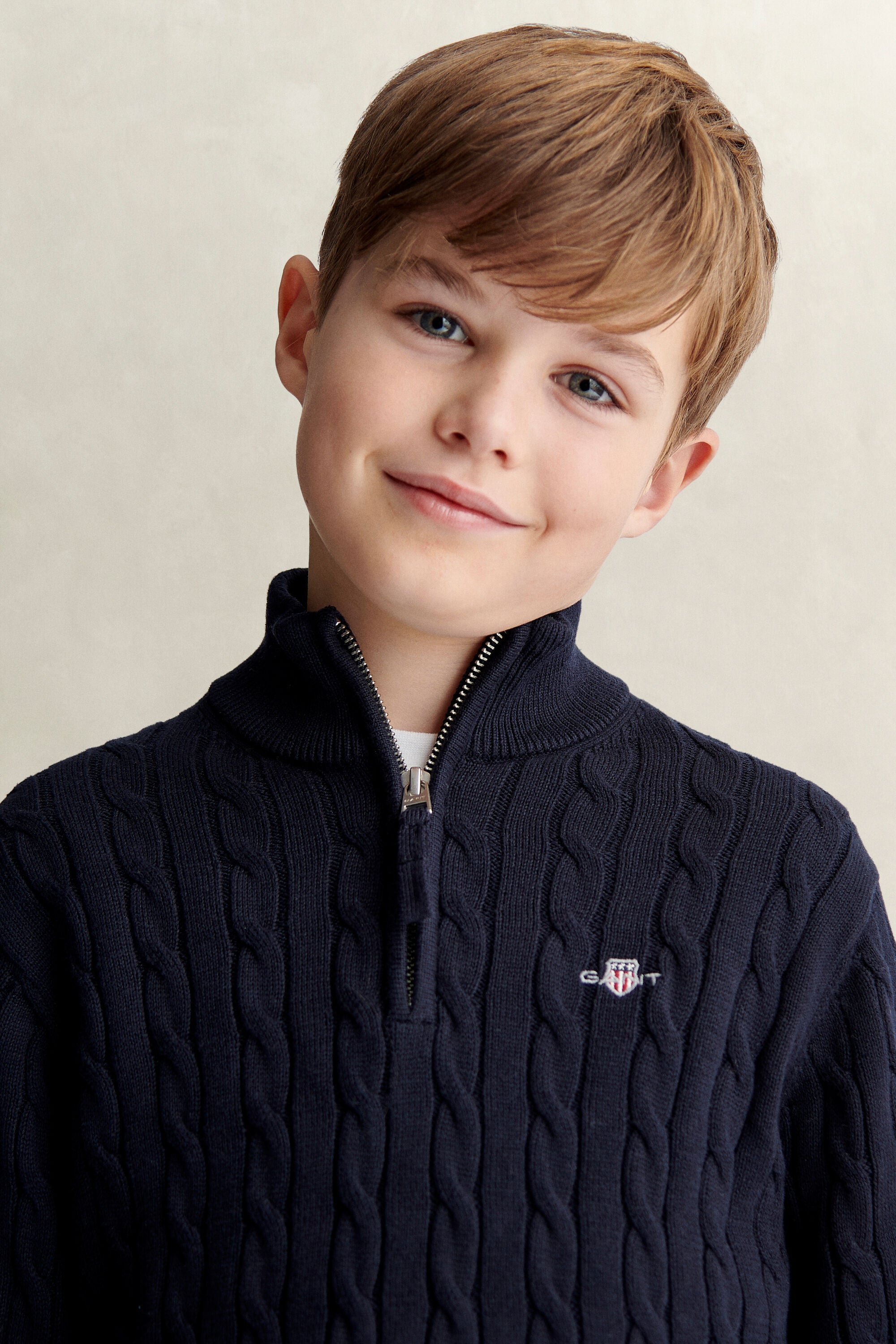 Teen Boys Shield Cable Knit Half-Zip Sweater
