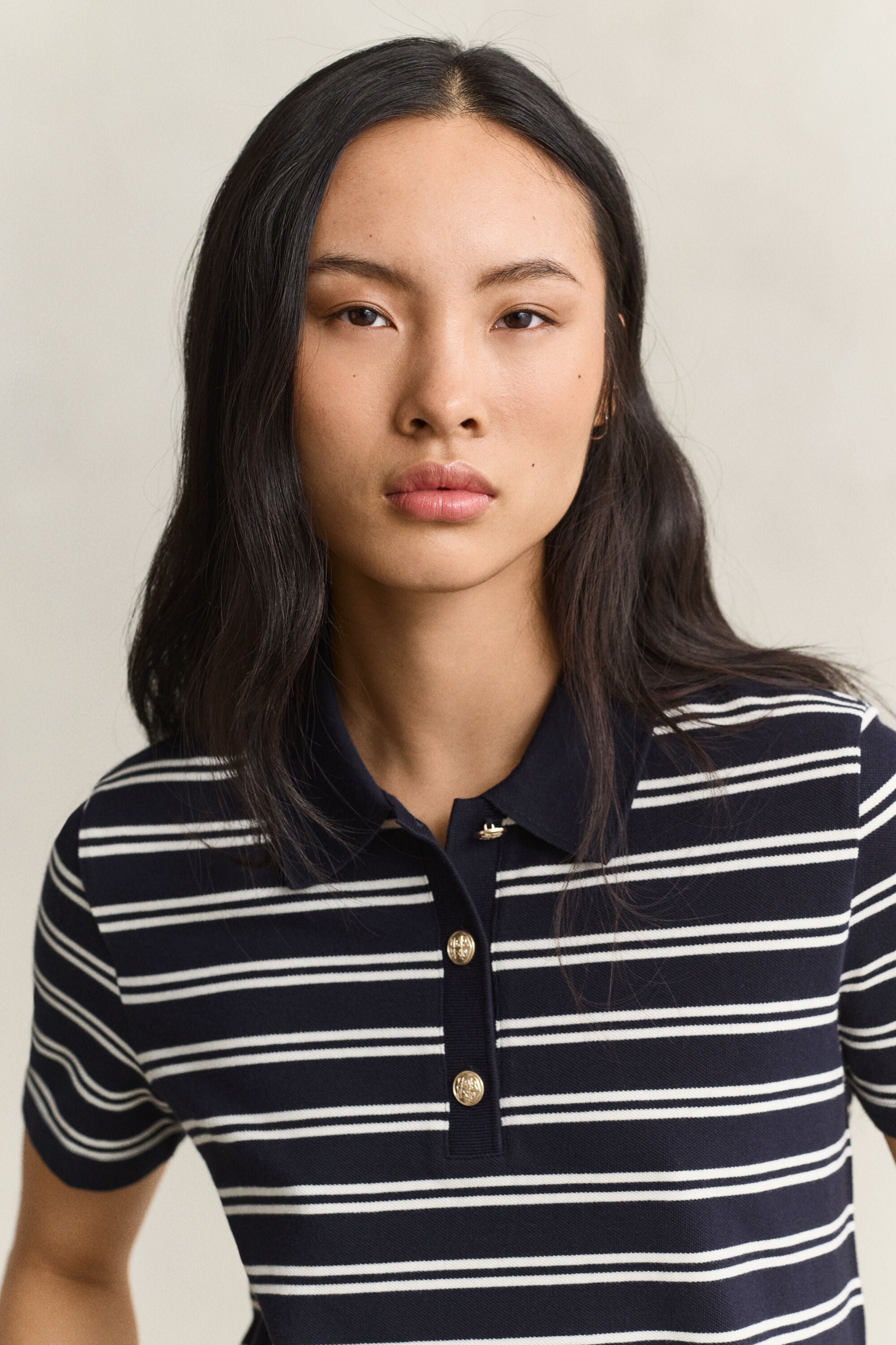 Striped Piqué Polo Top