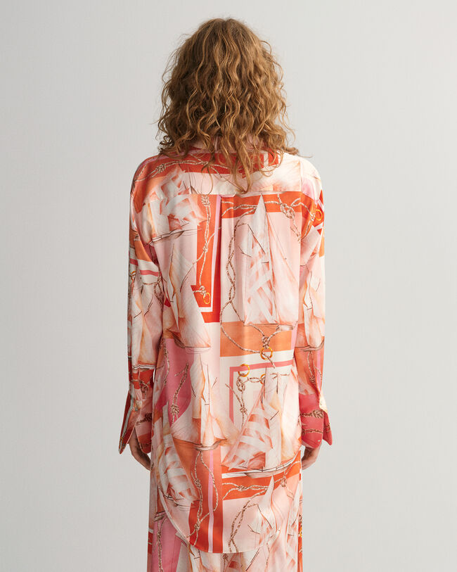 Relaxed Fit Sailing Print Silk Shirt