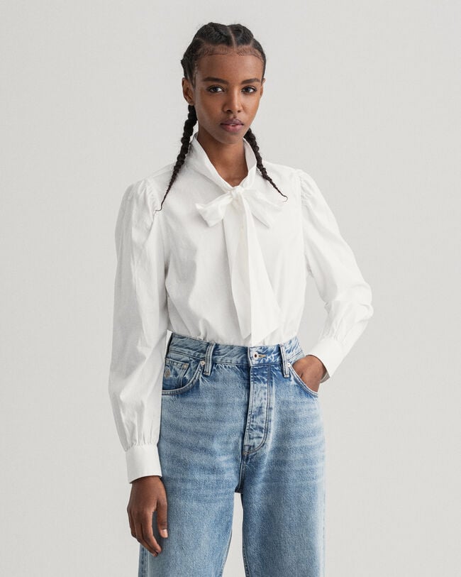 Bow Puff Sleeve Oxford Shirt