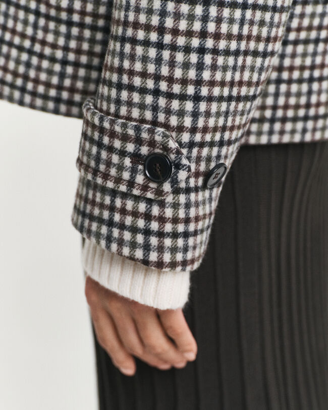 Short Checked Wool Blend Car Coat