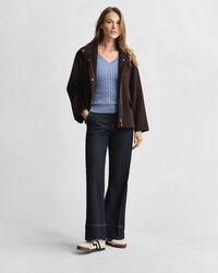 Stretch Cotton Cable Knit V-Neck Sweater