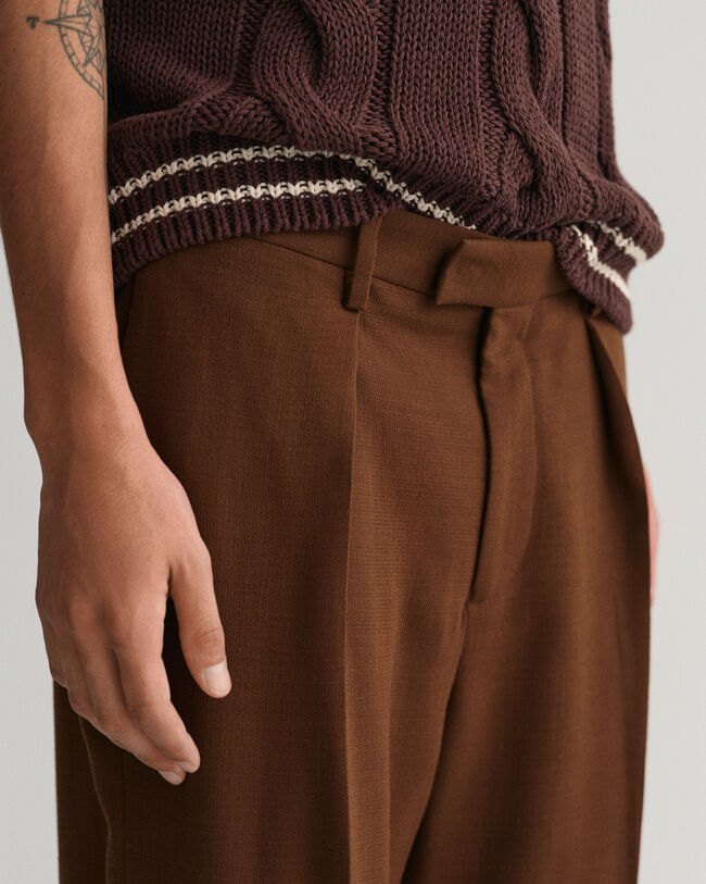 Wide Leg Wool Crepe Suit Pants