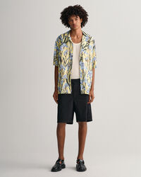 Relaxed Fit Iris Print Linen Lyocell Short Sleeve Shirt