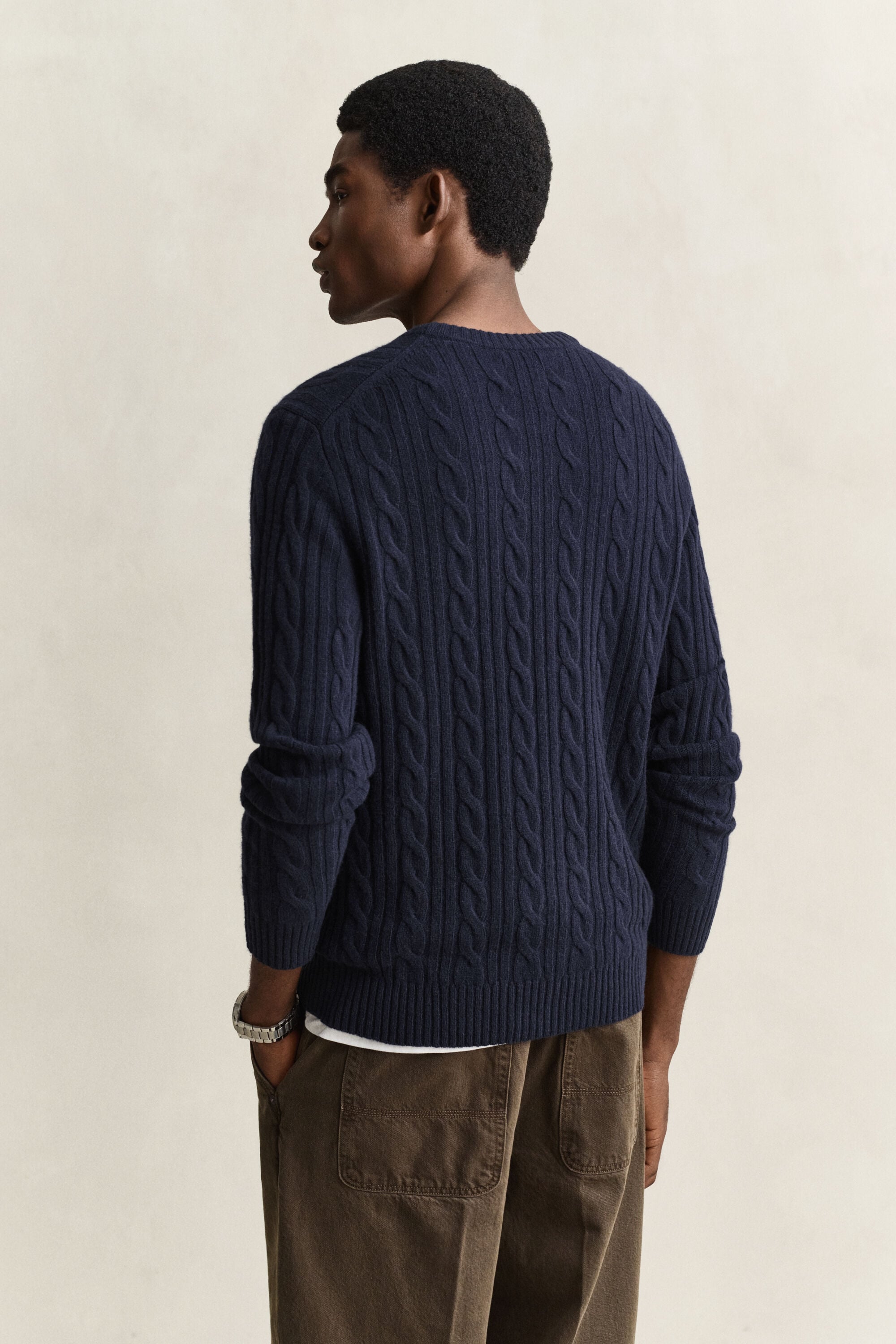 Lambswool Cable Knit Crew Neck Sweater