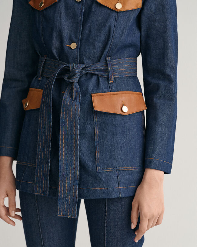 Denim Leather Detail Jacket