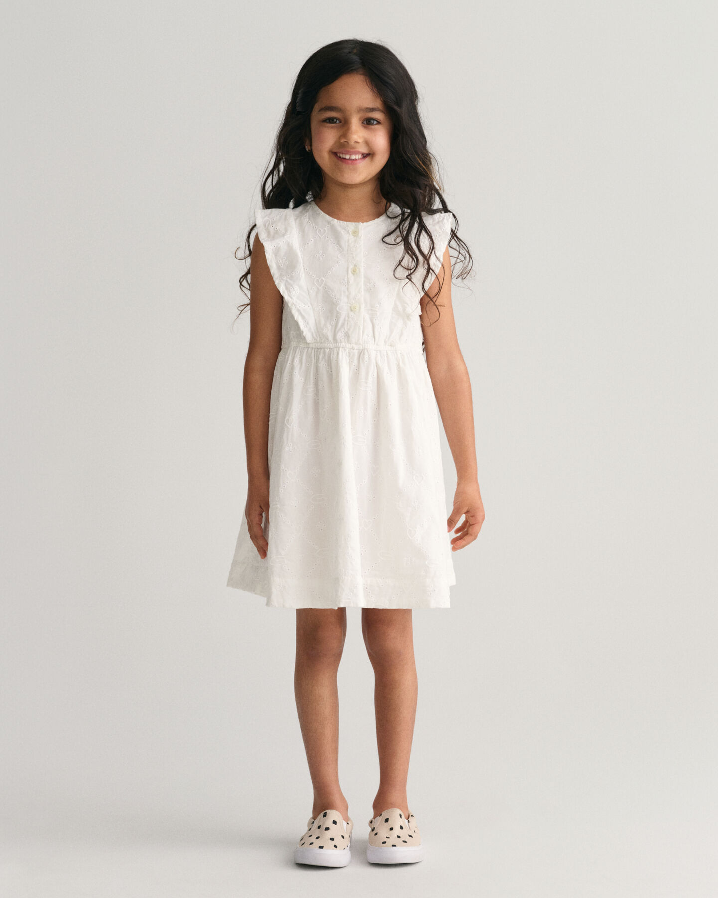 Girls Frilly Broderie Anglaise Dress