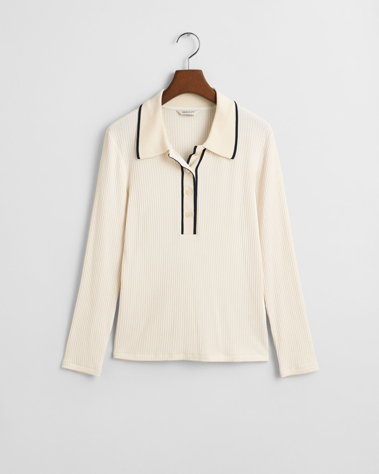 Ribbed Long Sleeve Polo Shirt