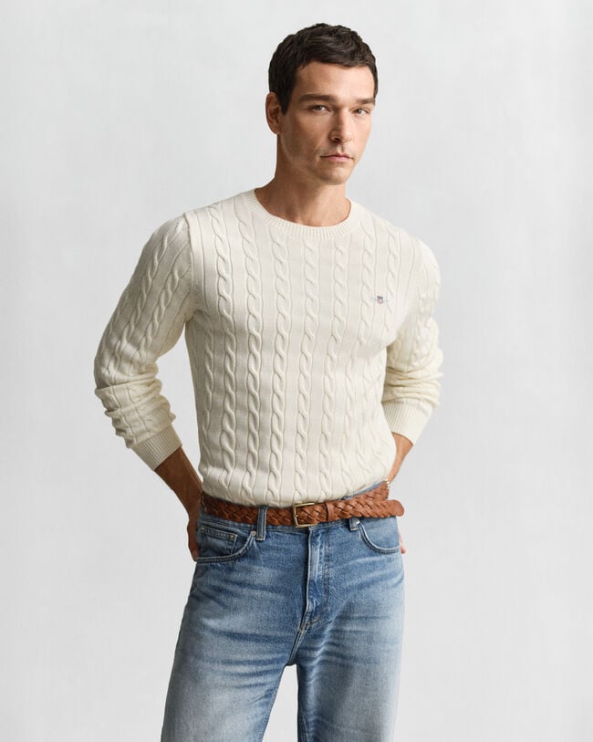 Cotton Cable Knit Crew Neck Sweater