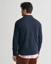 Textured Collar Long Sleeve Polo Shirt