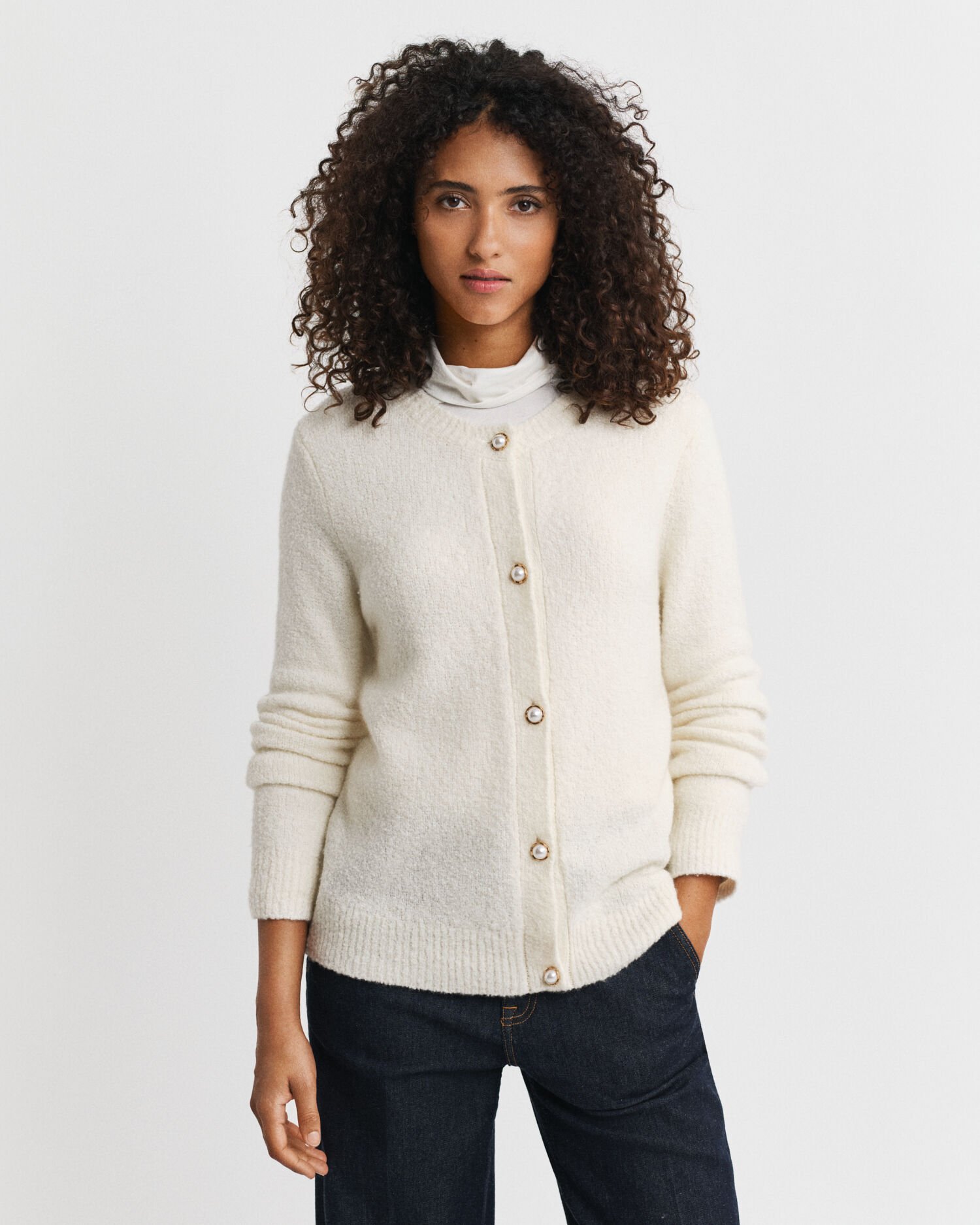 Bouclé Crew Neck Cardigan