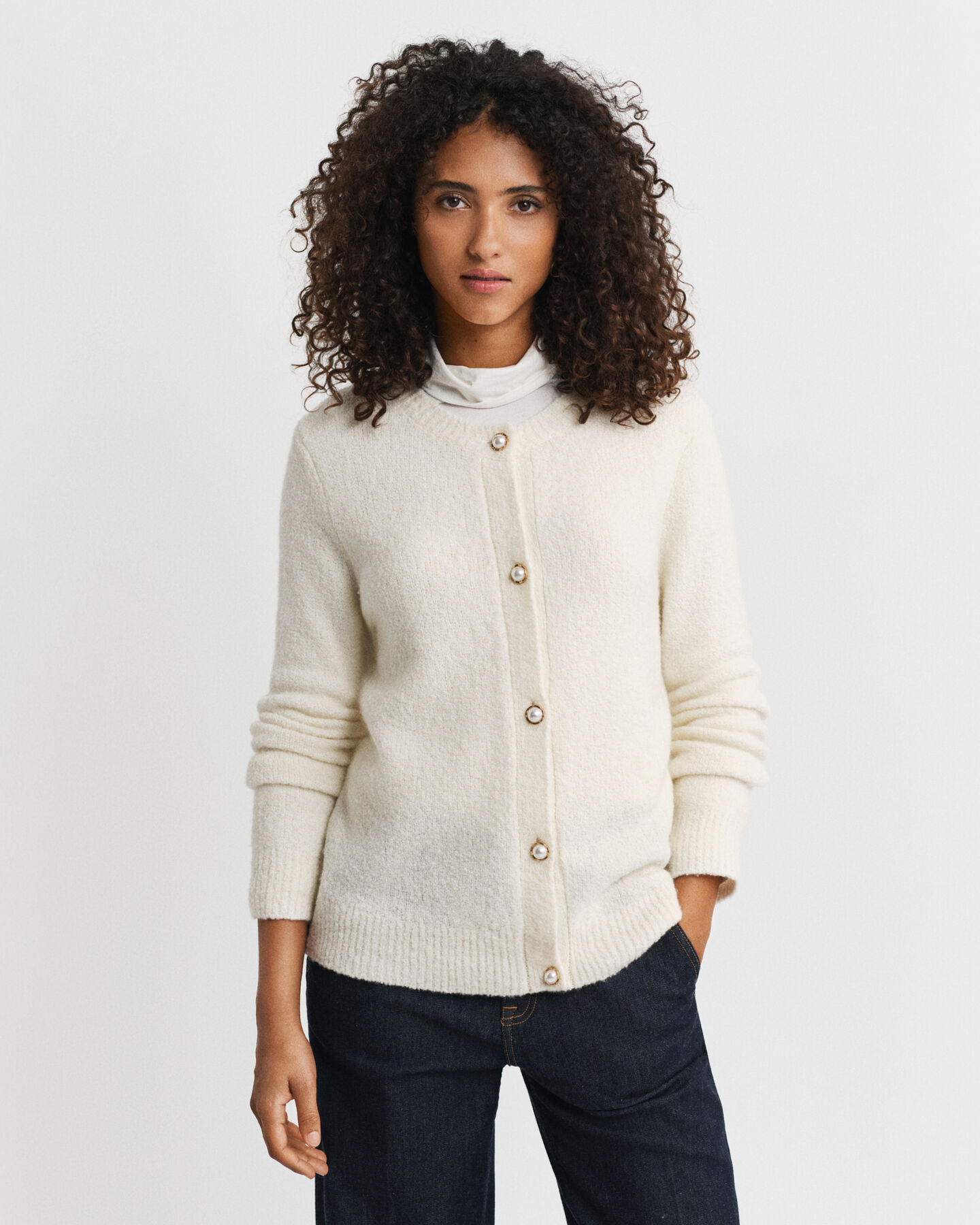Bouclé Crew Neck Cardigan