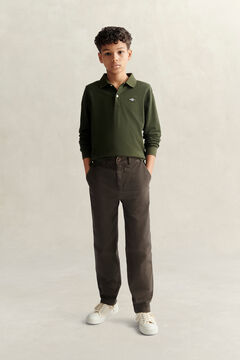 Teen Boys Shield Long Sleeve Polo Shirt — DARK MOSS GREEN 6