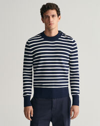 Breton Striped Shiny Cotton Crew Neck Sweater