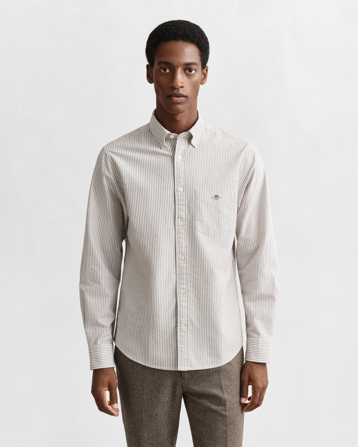 Classic Regular Striped Oxford Shirt — MAHOGANY BROWN