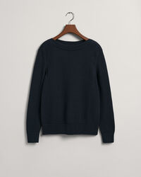 Textured Cotton Boat Neck Sweater