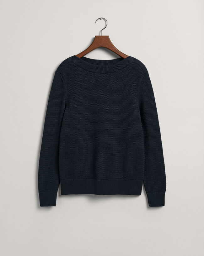 Textured Cotton Boat Neck Sweater
