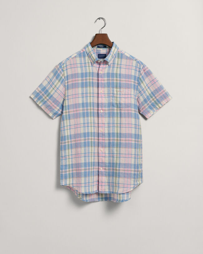 Regular Fit Linen Madras Short Sleeve Shirt