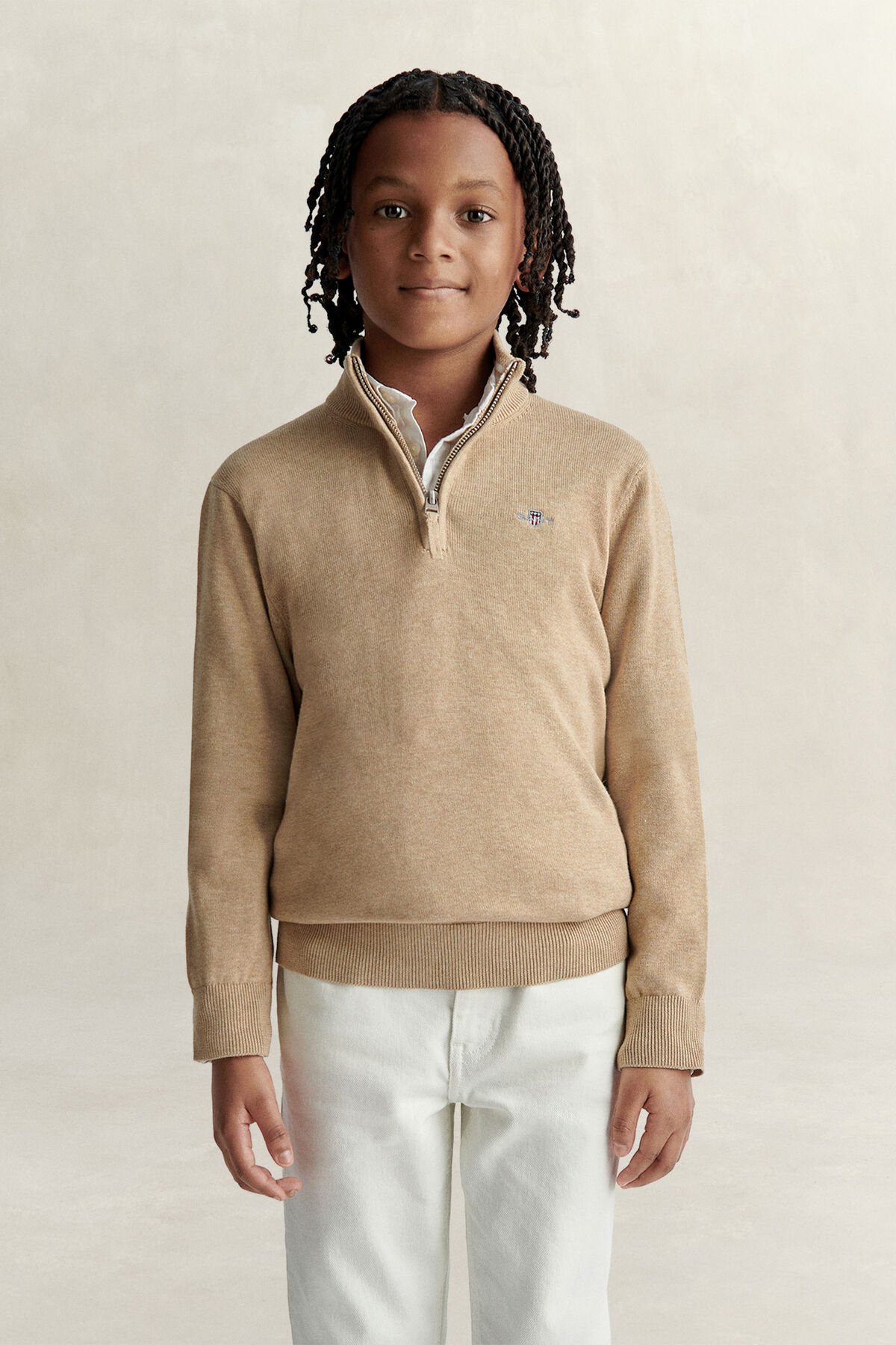 Teen Boys Shield Half-Zip Sweater — OAT BEIGE MARL