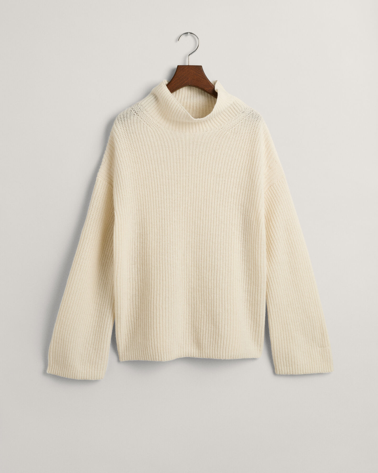 Ribbed Wool Stand Collar Sweater