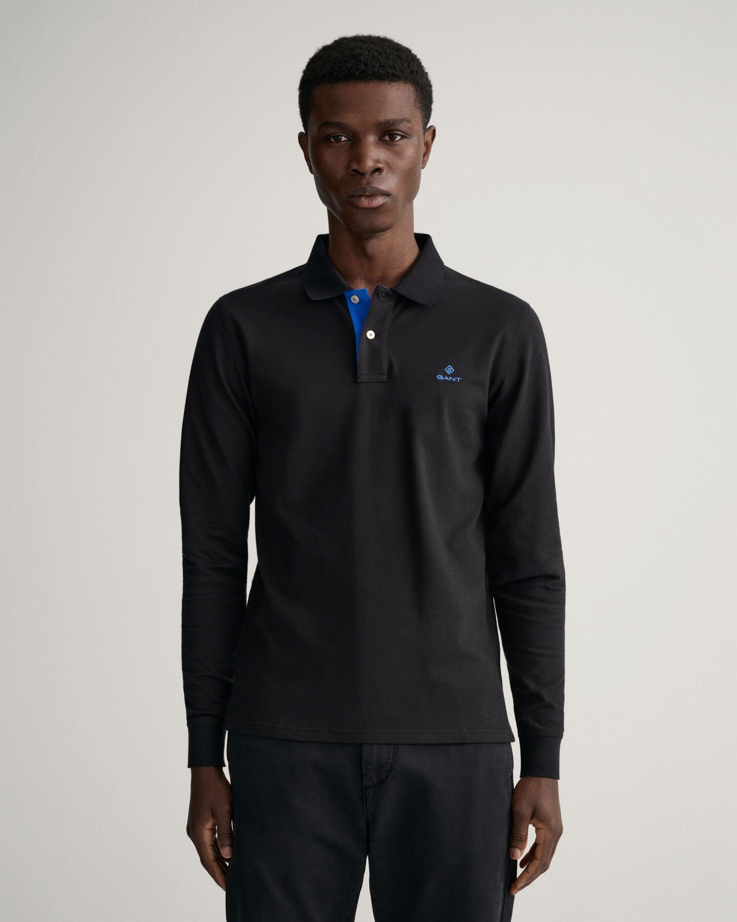 Contrast Collar Piqu&eacute; Long Sleeve Rugger