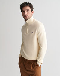 Micro Textured Cotton Half-Zip Sweater