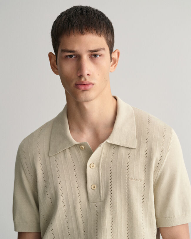 Pointelle Textured Polo Sweater