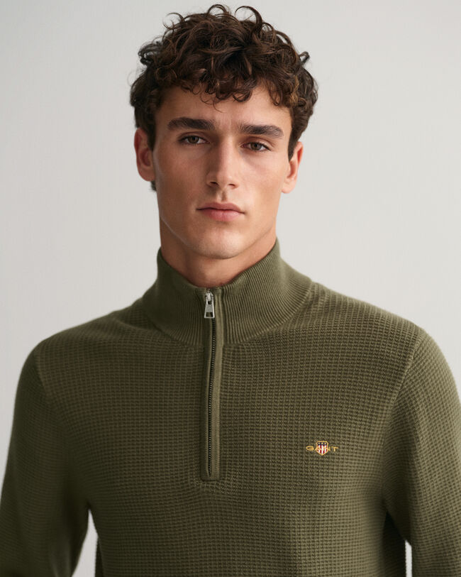 Textured Cotton Half-Zip Sweater