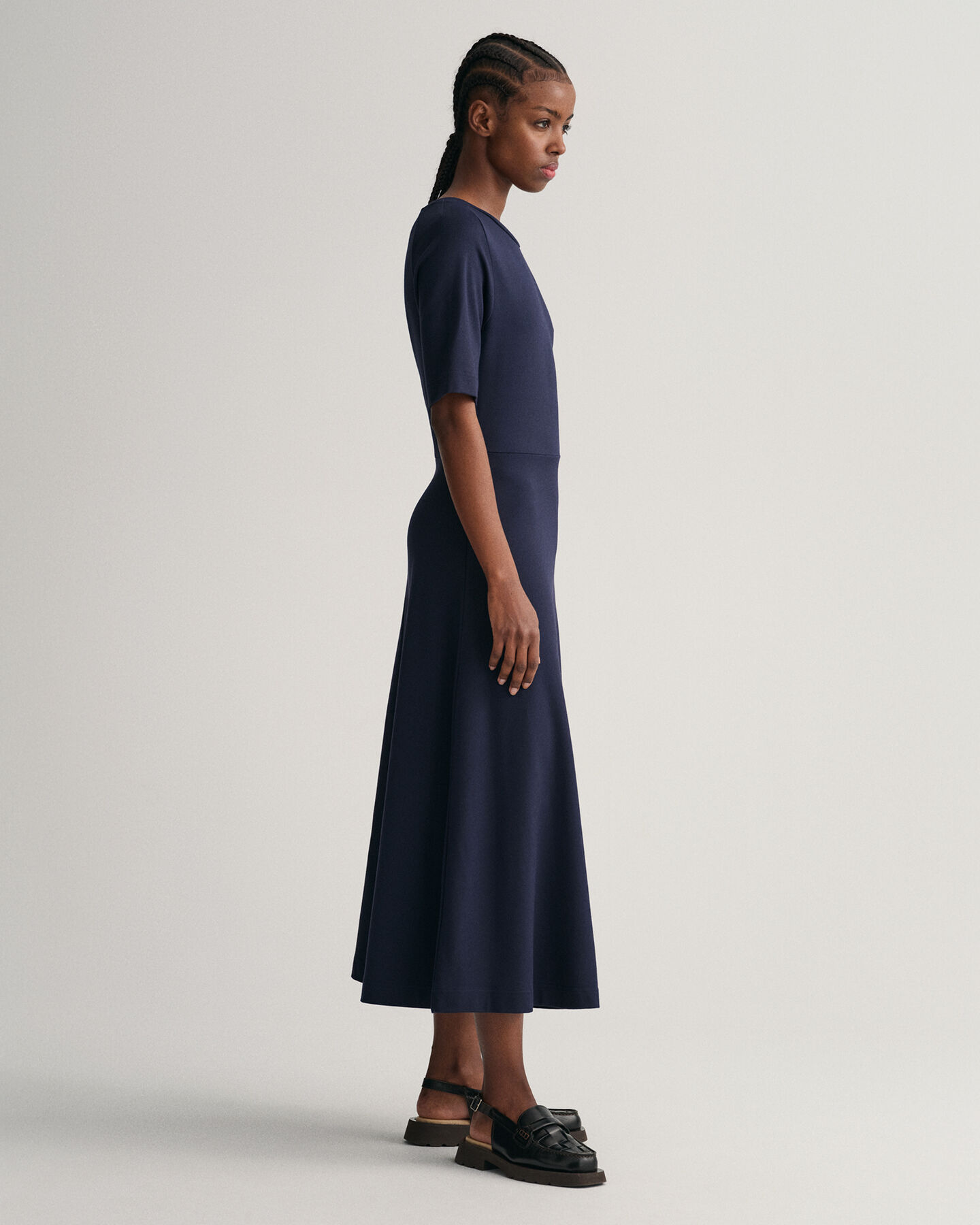 Flared Short Sleeve Crew Neck Dress