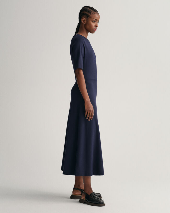 Flared Short Sleeve Crew Neck Dress