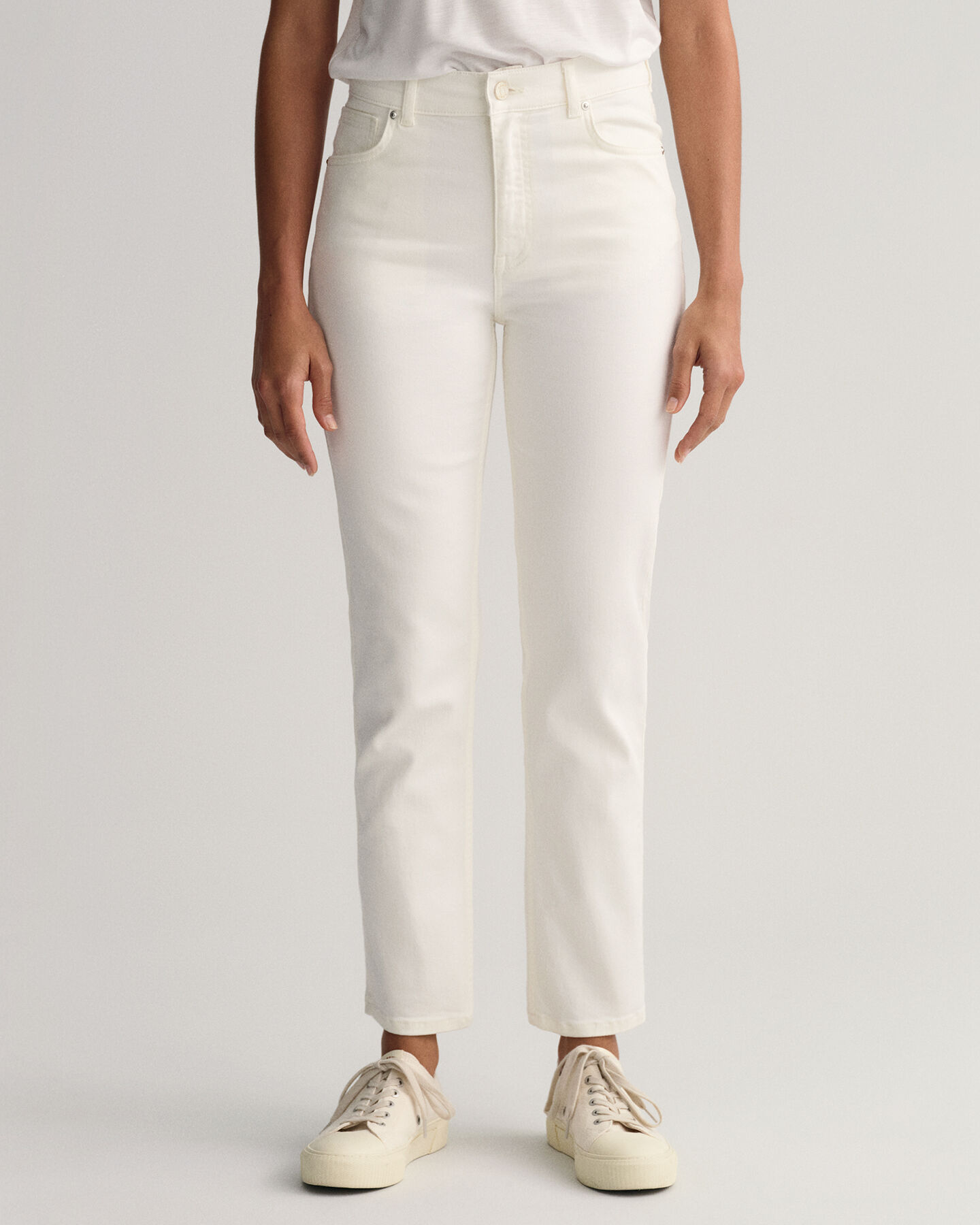 White Cropped Slim Fit Jeans