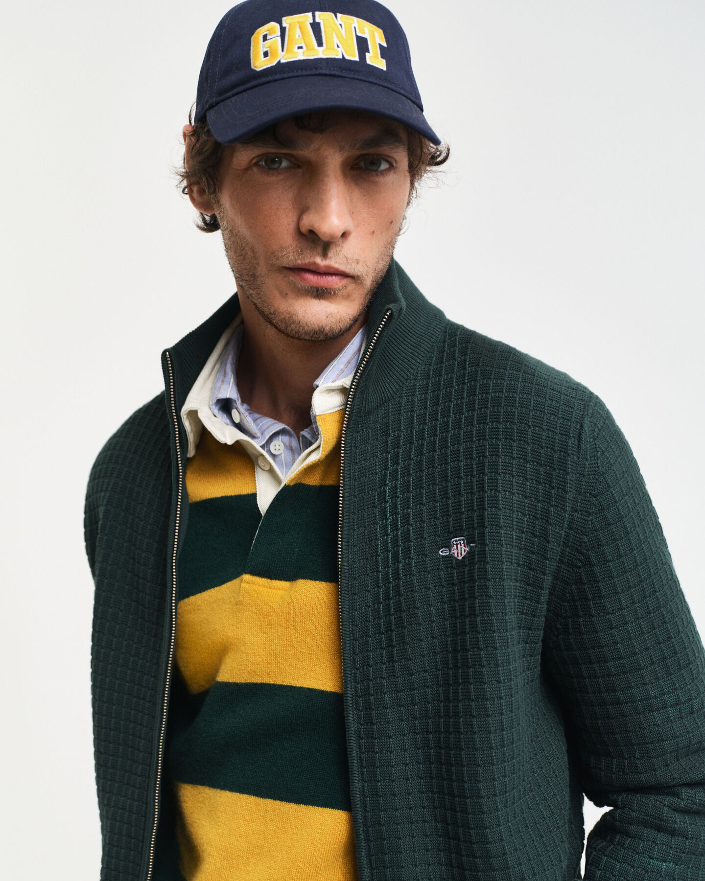 Textured Cotton Zip Cardigan