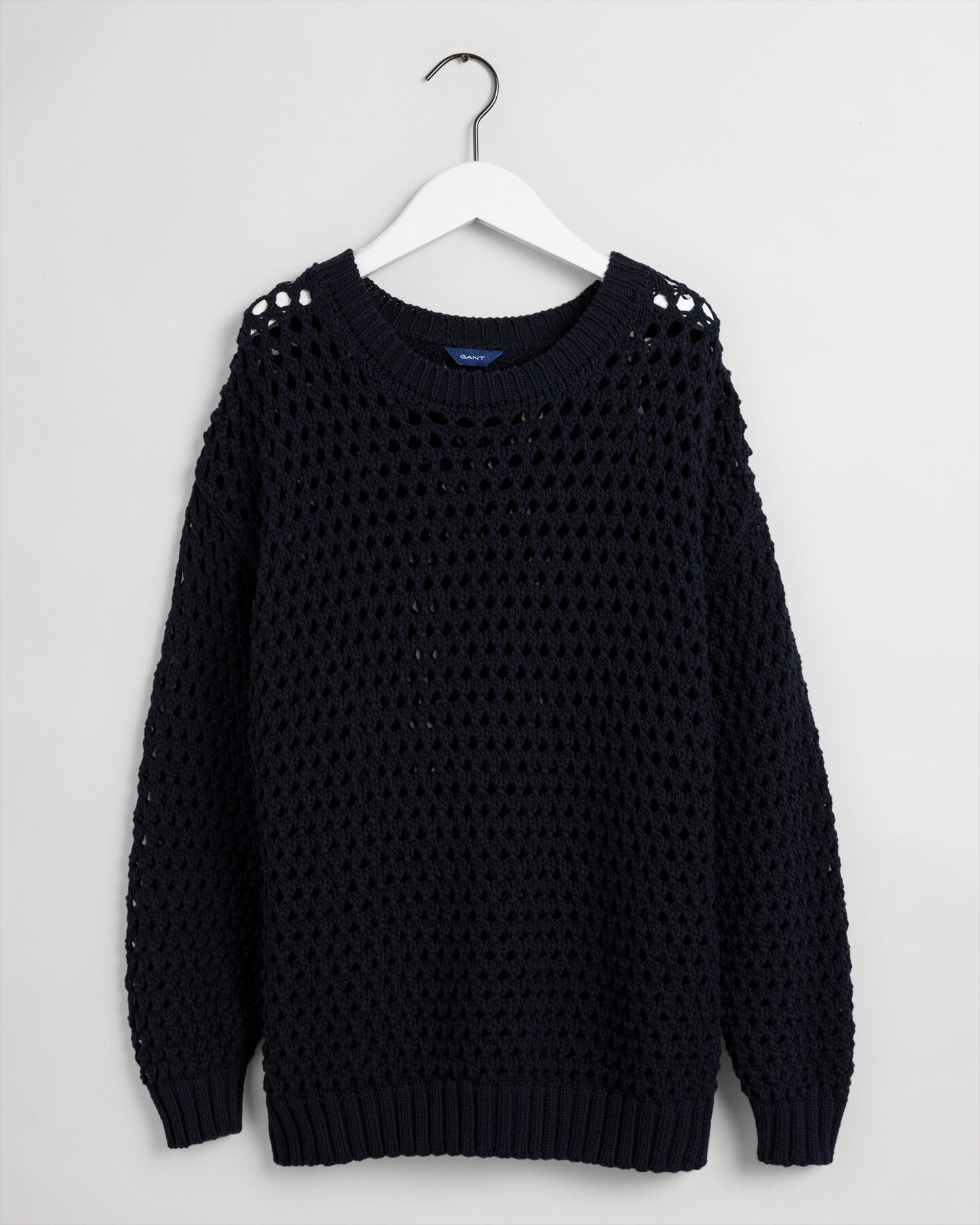 Open Knit Crew Neck Sweater