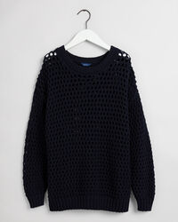Open Knit Crew Neck Sweater