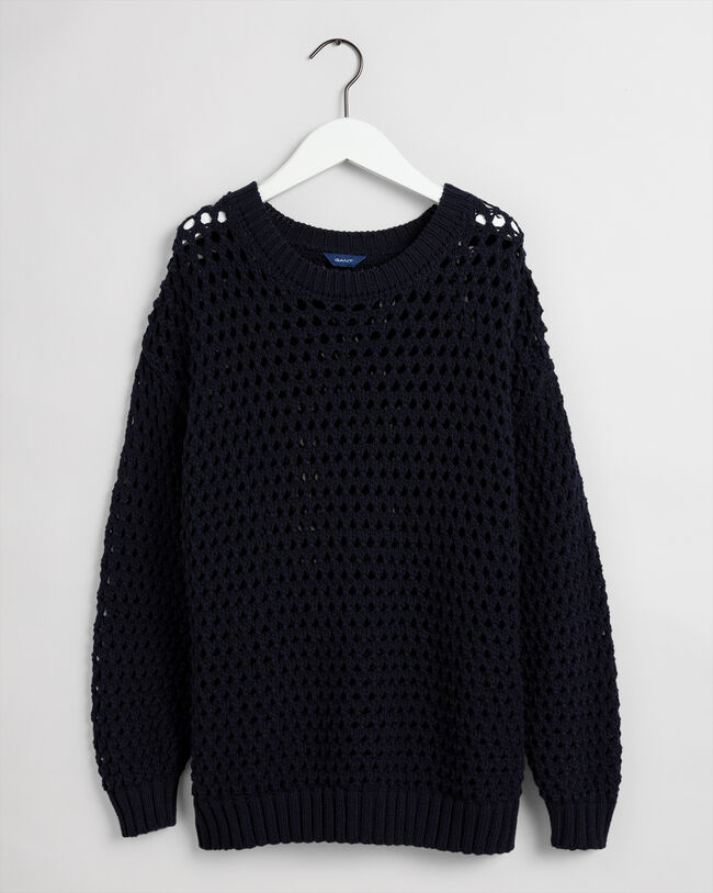 Open Knit Crew Neck Sweater