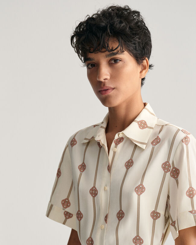 Printed Short Sleeve Shirt Dress