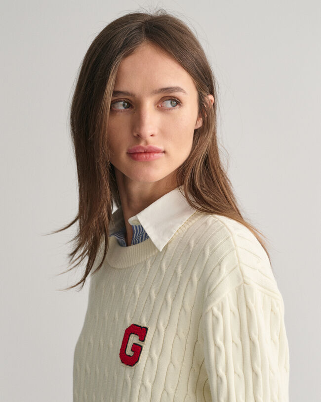 G Badge Cable Knit Sweater