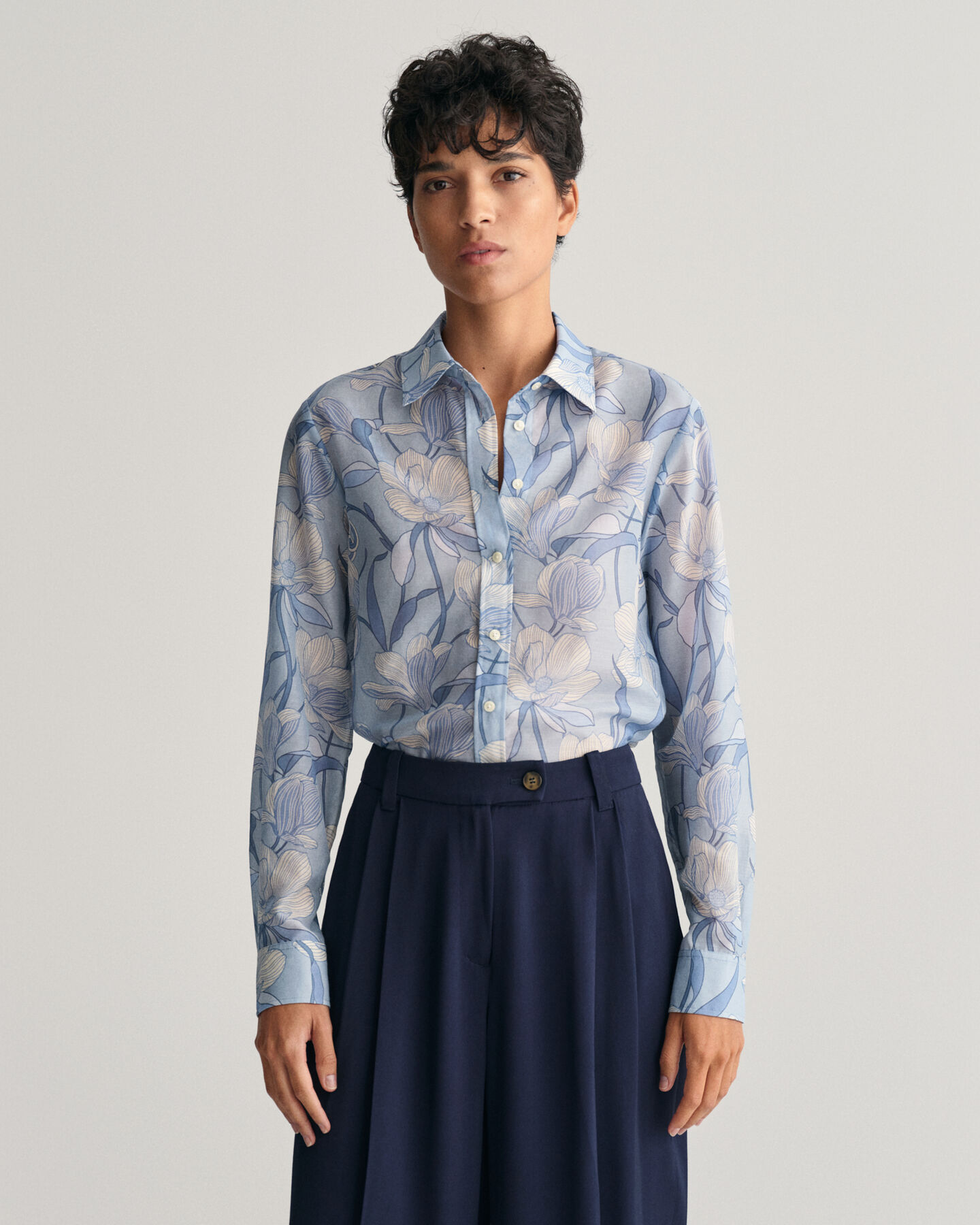 Regular Fit Magnolia Print Cotton Silk Shirt