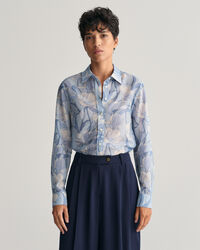 Regular Fit Magnolia Print Cotton Silk Shirt
