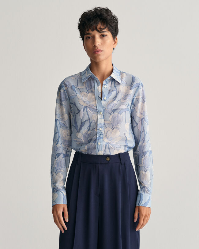 Regular Fit Magnolia Print Cotton Silk Shirt