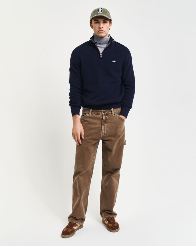 Ribbed Cotton Wool Half-Zip Sweater