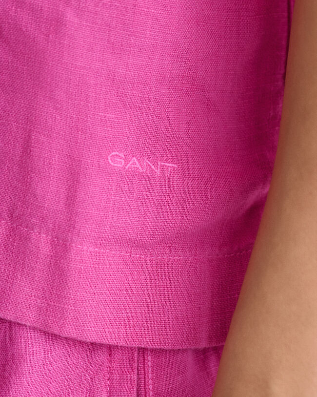 Teen Girls Boxy Linen Short Sleeve Shirt