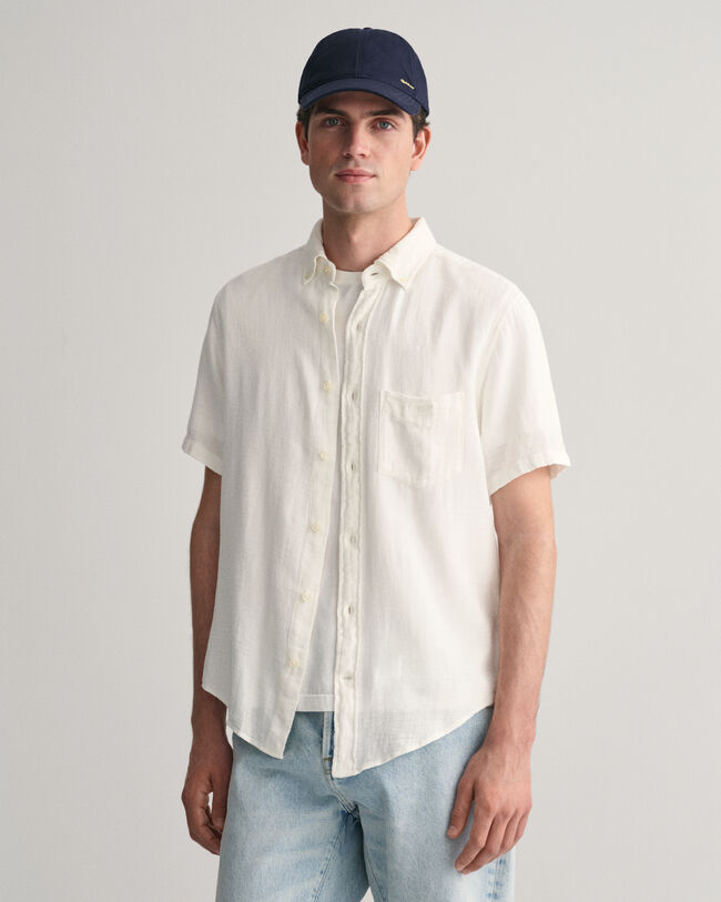 Regular Fit Textured Cotton Linen Short Sleeve Shirt