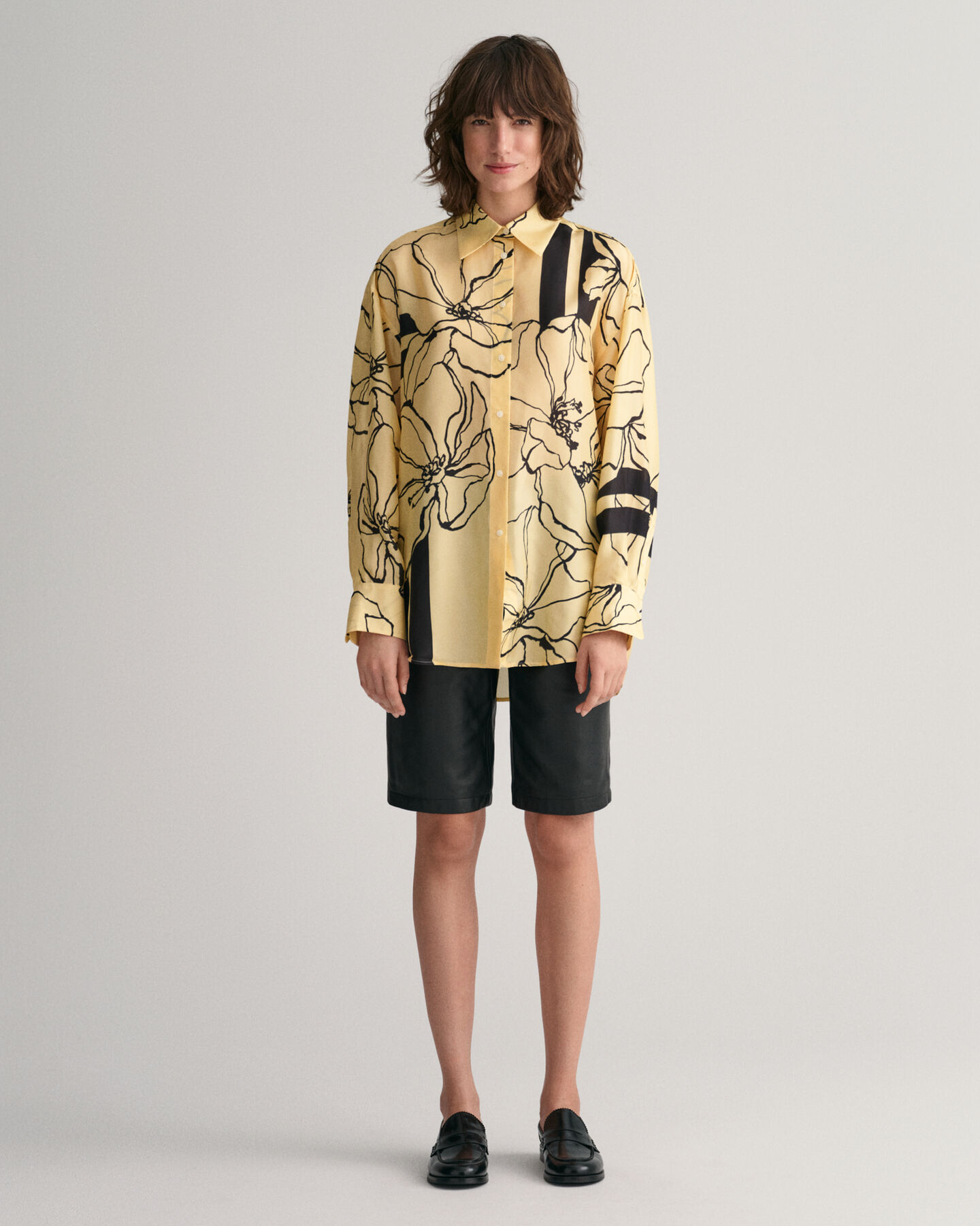 Oversized Line Drawing Silk Shirt