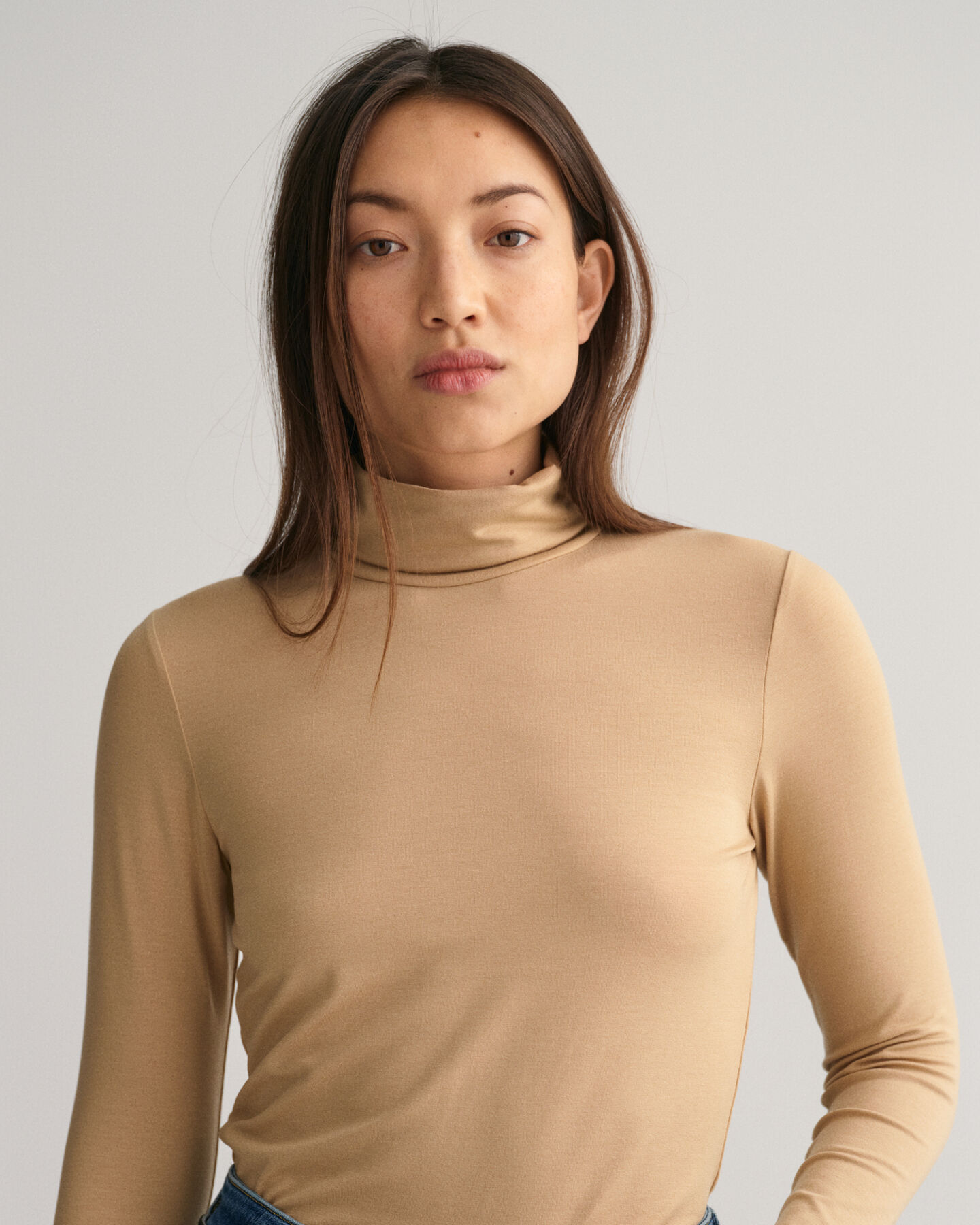 Jersey Long Sleeve Turtleneck Sweater